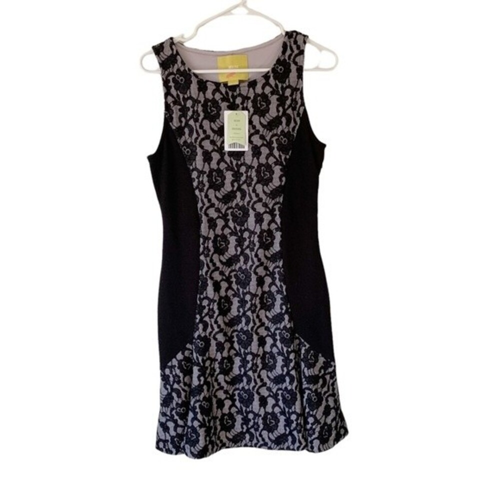 NWT Anthropologie Maeve Shift Black Gray Lace Sleeveless Dress Size M Women